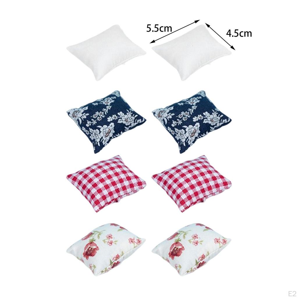 8 Pieces 1:12 Dollhouse Pillow,Simulation Life Scene Sofa Bed Accessories,Living Room Miniature