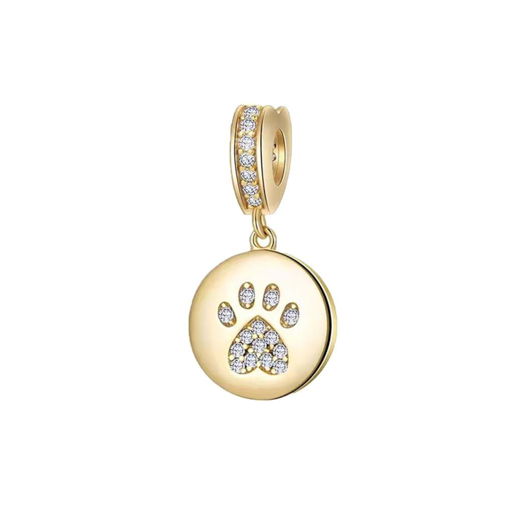 Copper Cute Animal Cat Dog Paw Print Pendant Heart Bead String Compatible With Original Bracelet Diy Jewelry Making