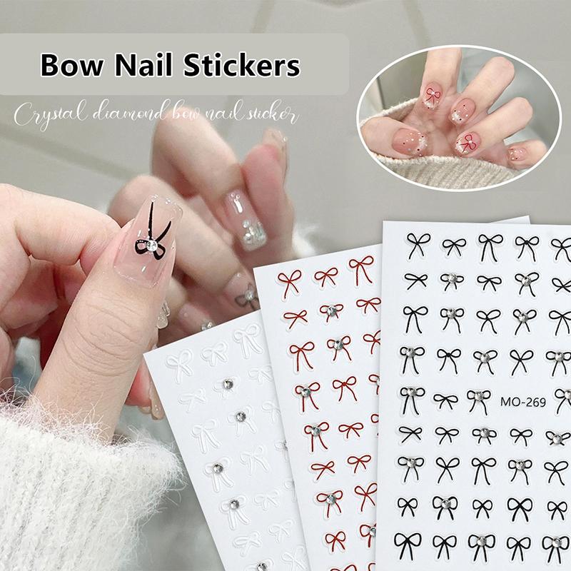 1Pcs 3D Japanese Mini Bow Nail Art Stickers  Cartoon Sale Black White Ribbon Nail Decoration Decals Diy Nail Accessories