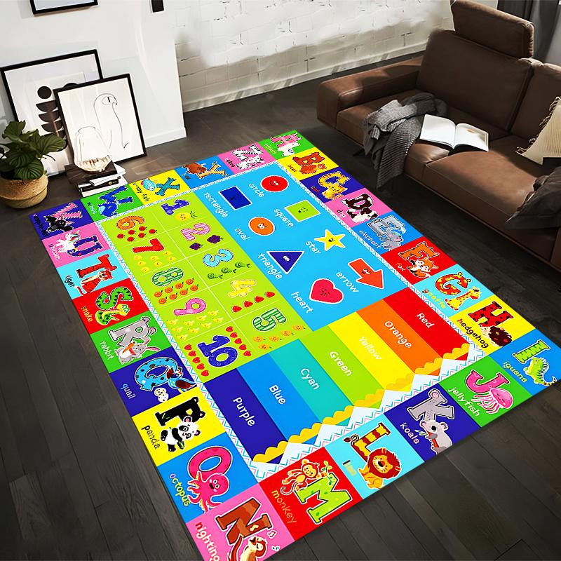 Colorful Educational Alphabet and Numbers Rug Non-slip rug suitable for living room and bedroom sofas.