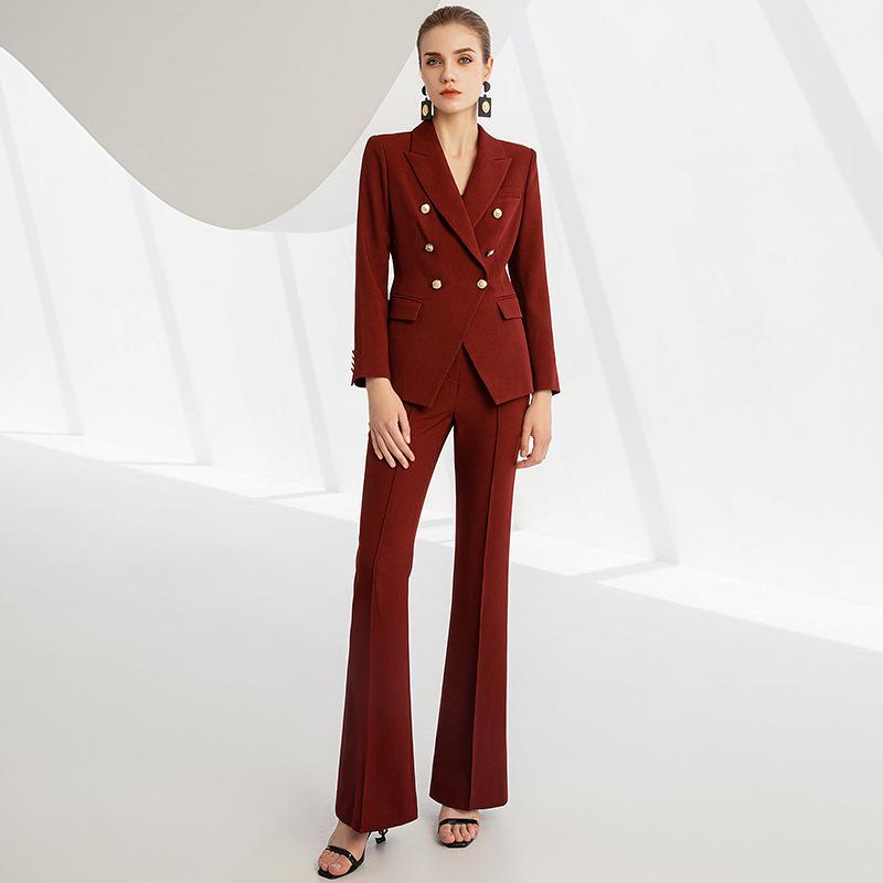 Hochwertiger, weinroter, zweireihiger Anzug für Frühling/Herbst – Professionelle Mode