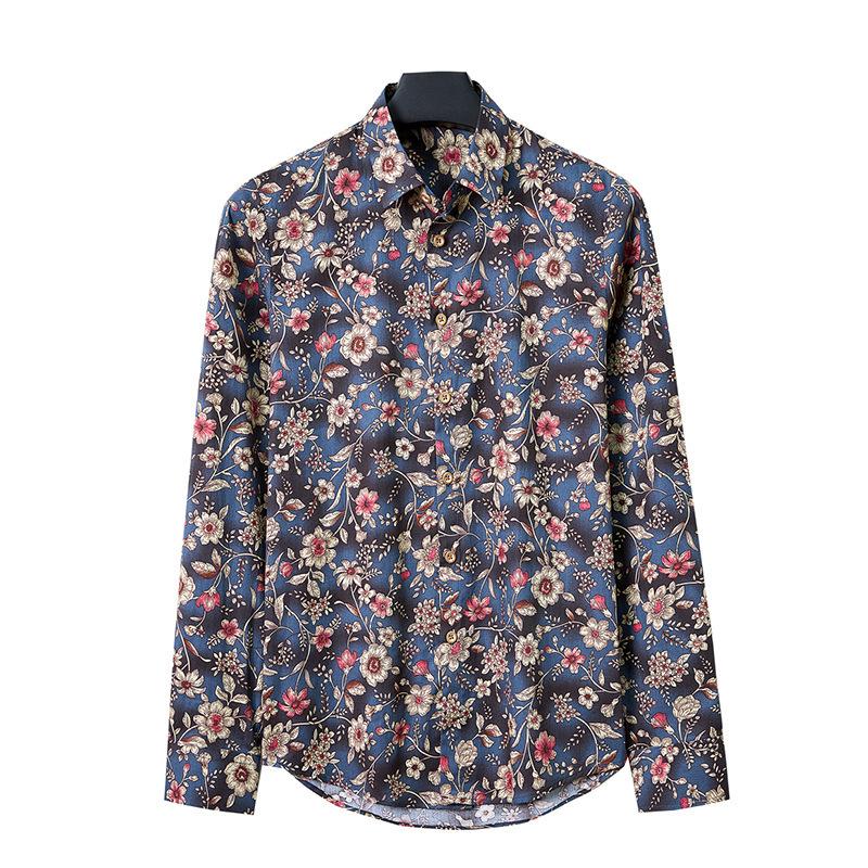 Men's Floral Long-Sleeve Dress Shirts Button Down Breathable Casual Vintage Printed Shirts Wrinkle-Free Solid Oxford Business Shirt for Men