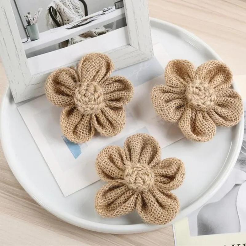 10Pcs Handmade Natural Jute Burlap Hessian Flower DIY Craft Supplies Vintage Favor Rustic Christmas Party Wedding Decoration