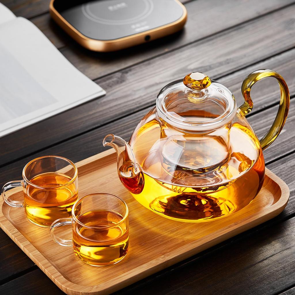 Pokaro Tea Heat-Resistant Glass Teapot, 1350ml, Handmade Glass Teapot, Stylish Transparent Teapot, Heat-Safe, Microwave-Safe, Easy To Clean, Large