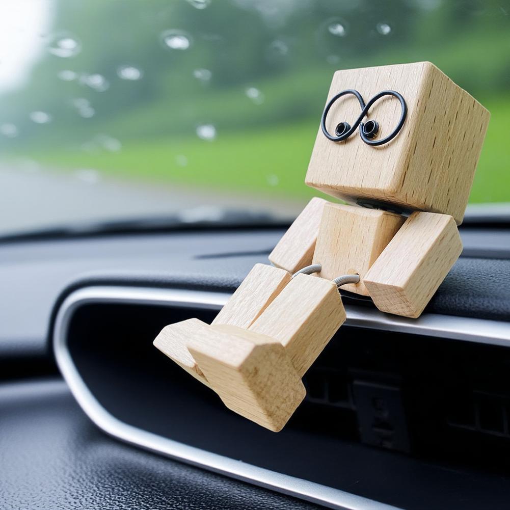 1/2PCS Funny Shaking Wooden Man Figurine Dashboard Ornament,Shaking Feet Wooden Doll With Magnetic Expressions Car Decoration