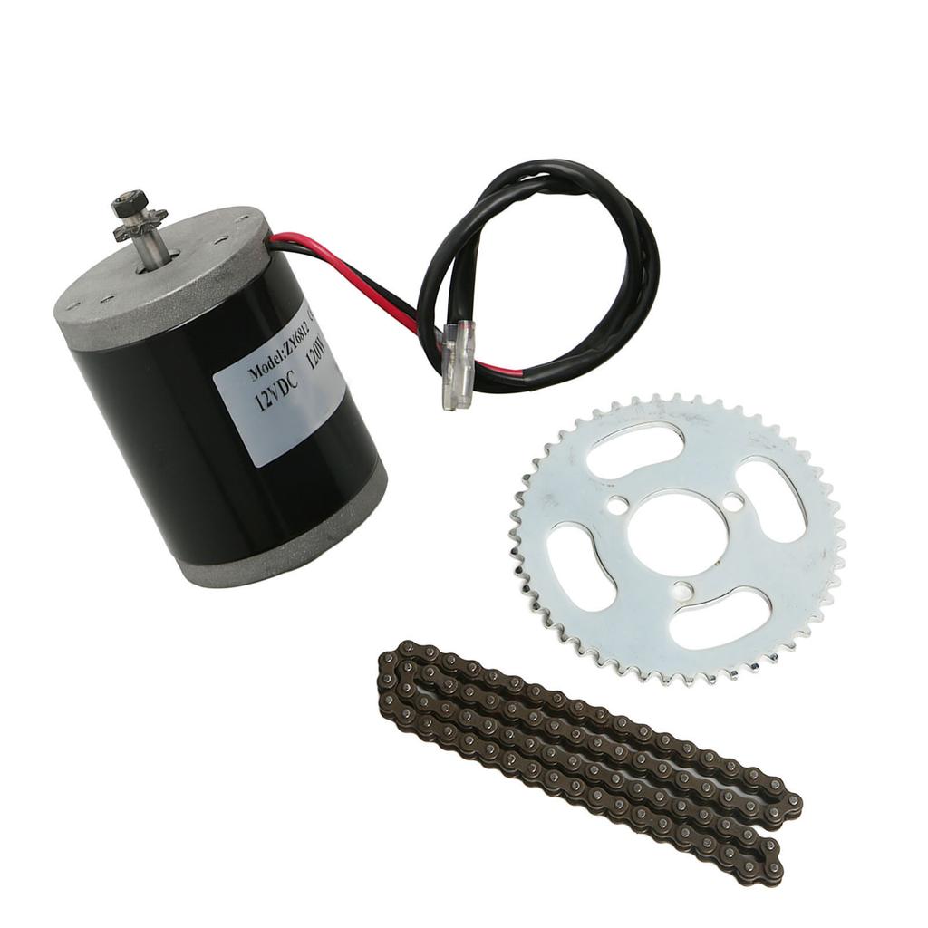 12V 120W High Speed Electric DC Brushed Motor Kit with 25H76 Chain and 25H 3 Hole 47 Teeth Crankset for DIY Electric Bikes