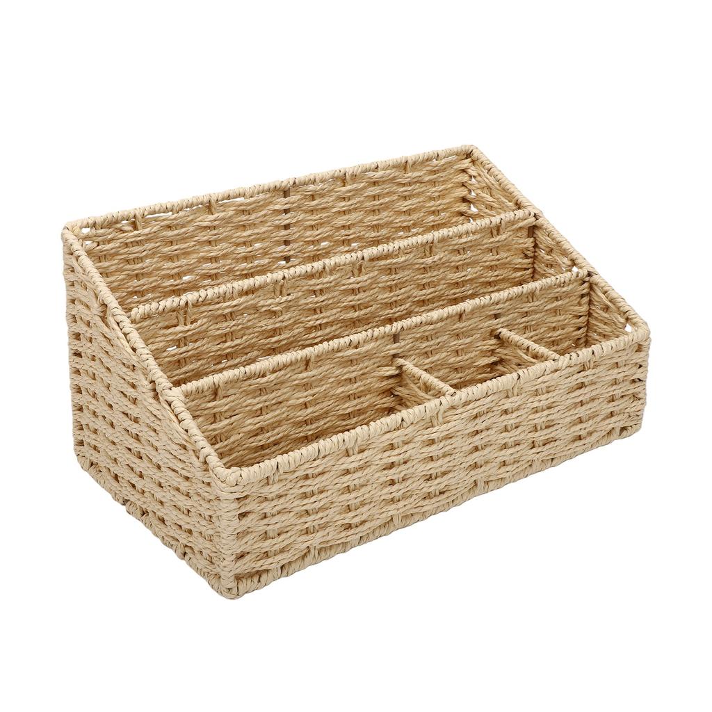 2pcs Woven Mail Desk File Holder Paper Rope Iron Frame Natural Tabletop Modern Storage for Letters Magazine Stationery Small It