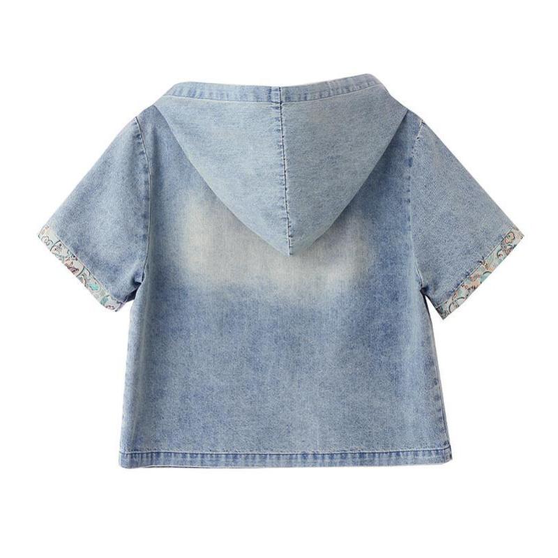 Fashion Embroidery Denim Skirt Set Women Summer Hooded Two Piece Outfit Chinese Style Vintage Youthful