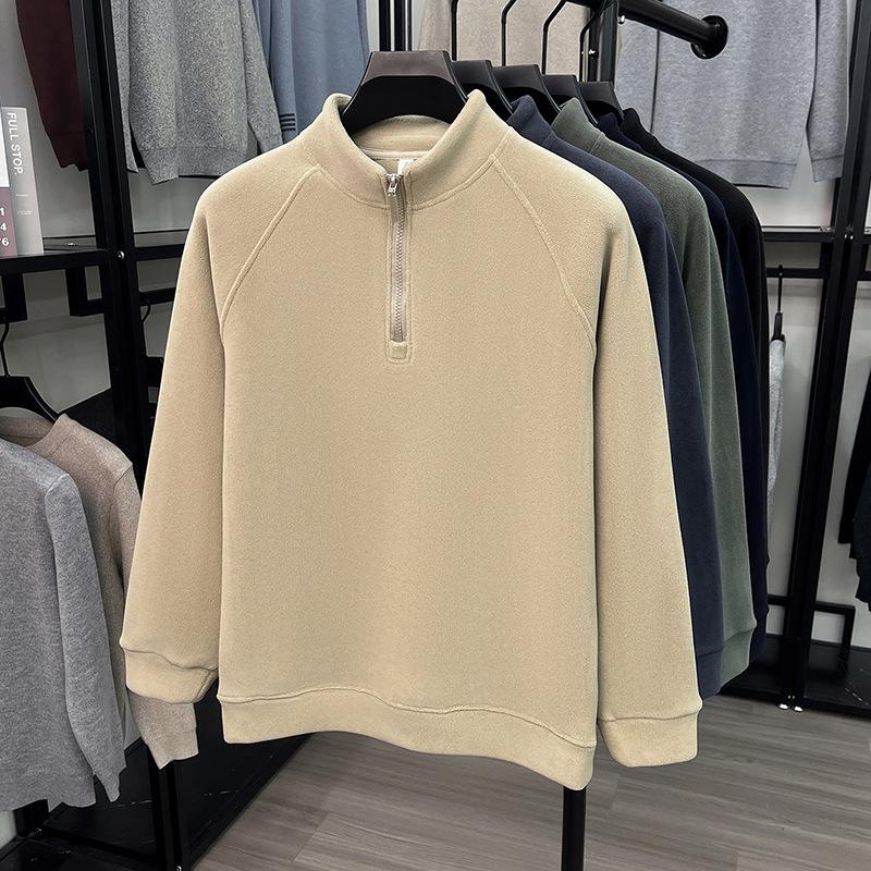Men s Half-Zip Stand Collar Fleece-Lined Sherpa Hoodie for Autumn and Winter. L 170