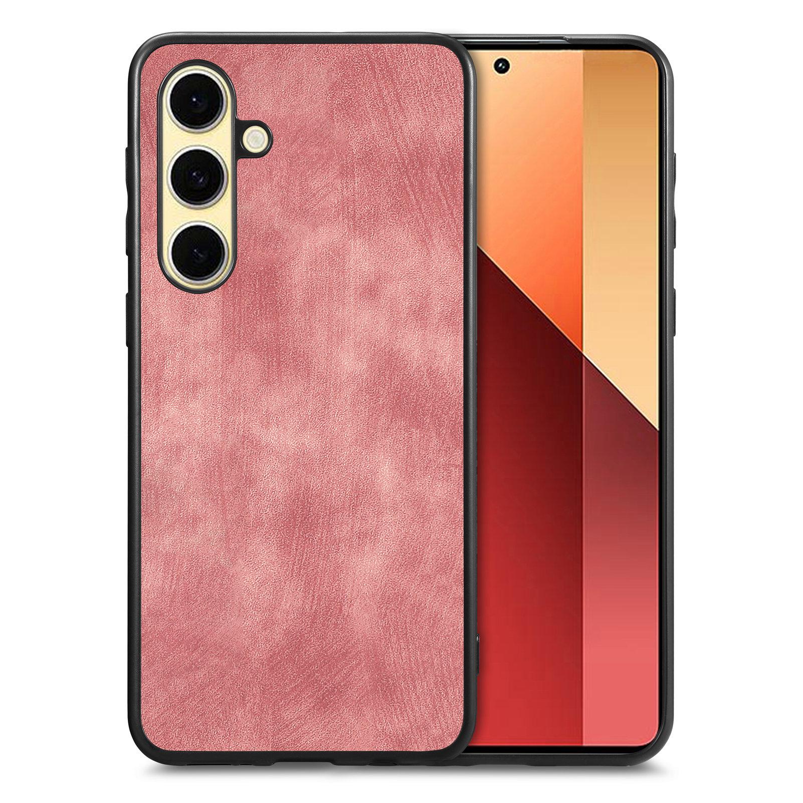 

For Samsung Galaxy S24 Case Shockproof Slim Retro Leather Phone Back Cover Pink