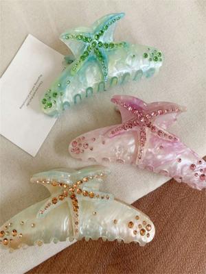 1 New Hairpin Diamond-encrusted Starfish Hair Grab Acetate Shark Clip Temperament Colorful Hairpin Grab Headpiece