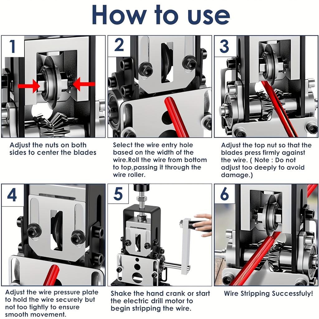 Unealtă manuală dezizolatoare de sârmă acționată de bormașină pentru cupru, diametru 0,06-1 inci - Design cu manivelă manuală cu fălci și șuruburi reglabile pentru reciclarea ușoară a fierului vechi