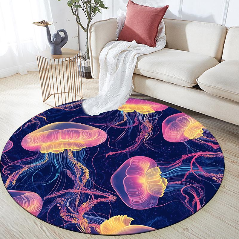 

Colorful Jellyfish,Round Area Rug,Carpet Rug for Living Room Bedroom Sofa Playroom Decor,Non-slip Floor Mat 80cmx80cm