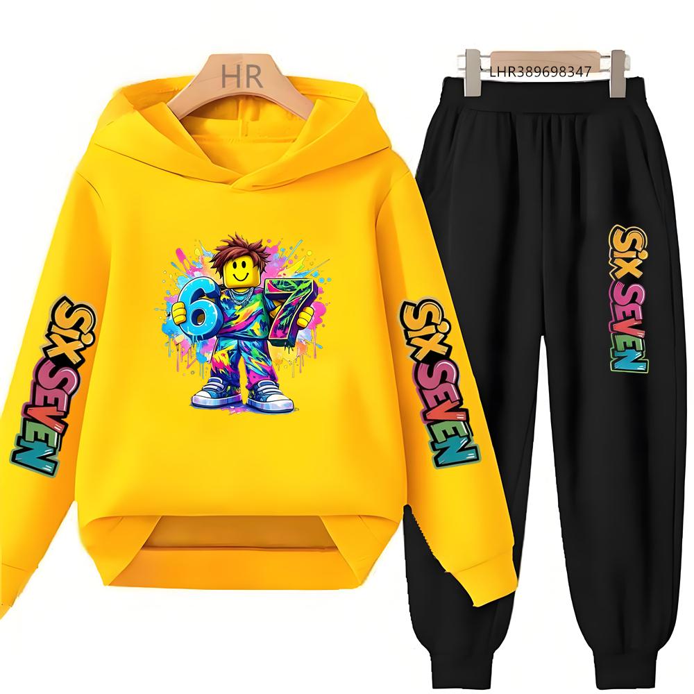 Autumn Kids Hoodie Black Boy Girl White Pink 3-12Yrs 67 Six Seven Print Clothing Casual Top+Trousers Child Gift Coat Set