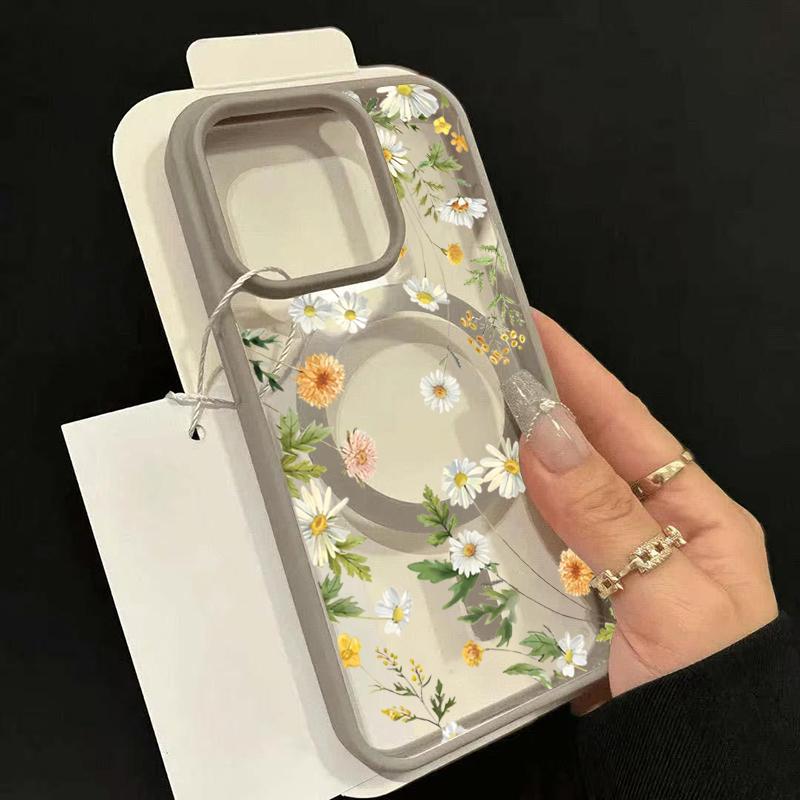 

Fresh Small Floral For Magsafe Wireless Charging Phone Case for iPhone 17 16 15 14 13 12 11 Pro Max Plus Air 16E Magnetic Cover iPhone 16 Pro Max серый