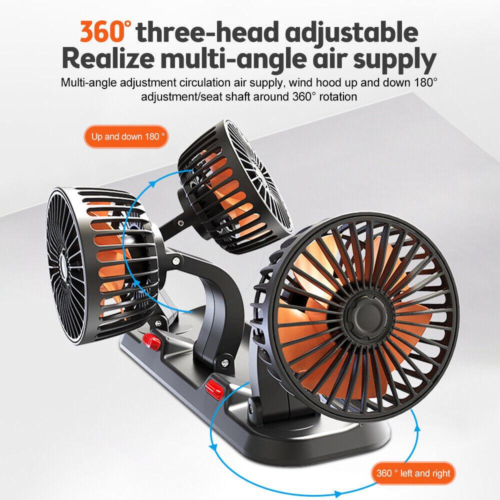 Car Fan 360° Adjustable 3 Head Air Fan Automotive Electric Fan USB/12V/24V Fan 2 Speeds Car Silent Fan For Home Desk Office Car Heat Shields 2
