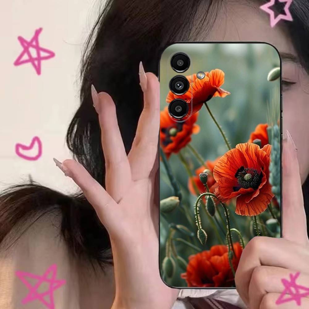 

Red Poppies flowers Phone Case For Samsung S24,S21,S22,S23,S30,Ultra,S20,Plus,Fe,Lite,Note,10,9,5G Black Soft Cover Samsung S235G