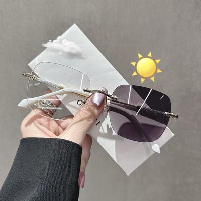 1 Pair of Men's and Women's Frameless Photochromic Fashionable Anti Blue Light Glasses Suitable for Beach Travel
