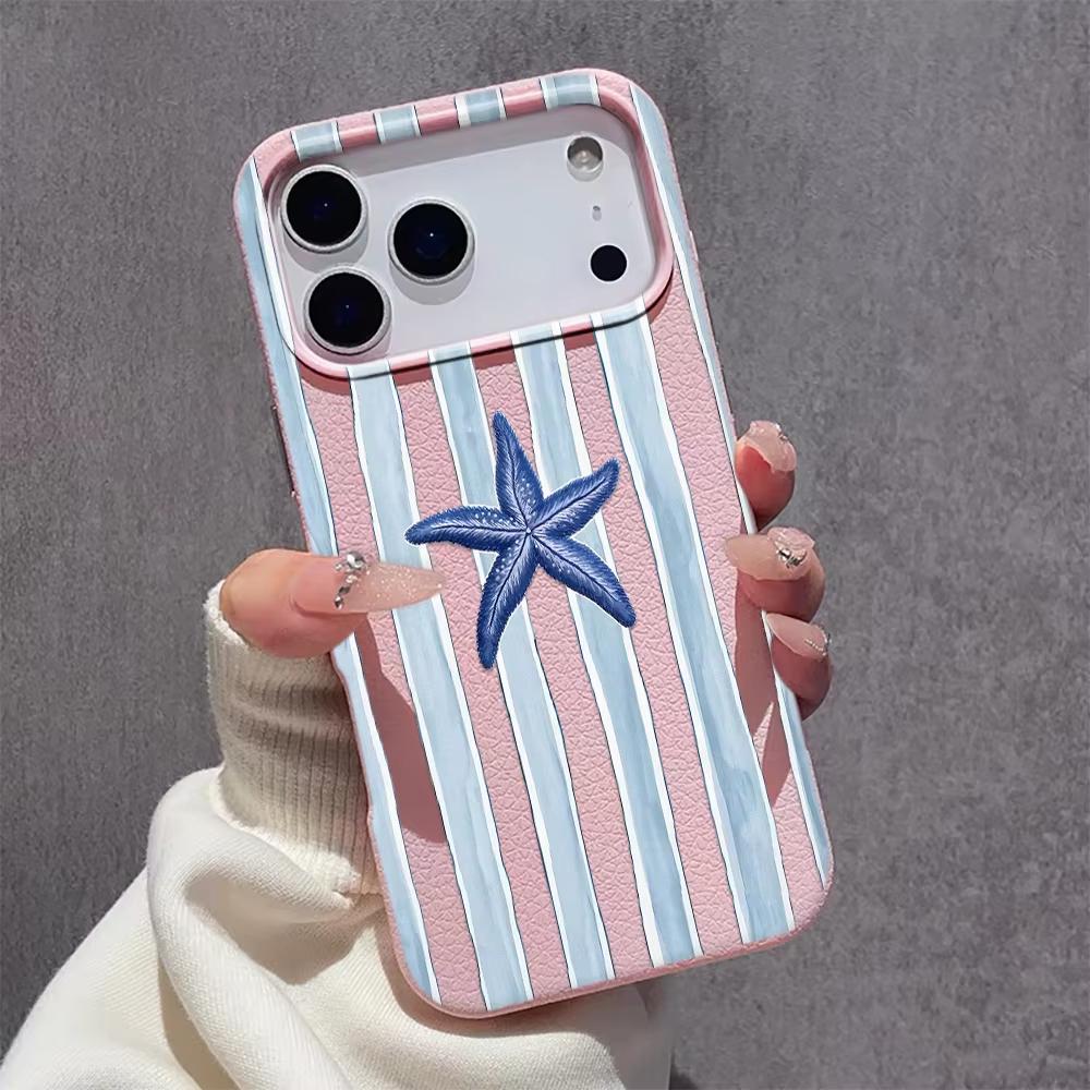 Striped Jellyfish Pattern Lychee Texture Phone Case For iPhone 17 Pro Max 16 15 14 13 12 11 Pro 14 15 Plus 17 Air Soft Cover
