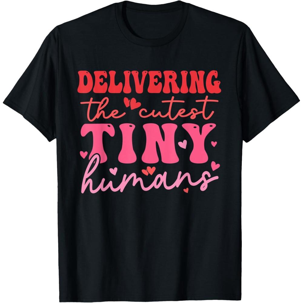Labor and Delivery Nurse Valentine s Day Groovy L&D Nurse Cotton Men T Shirt XS