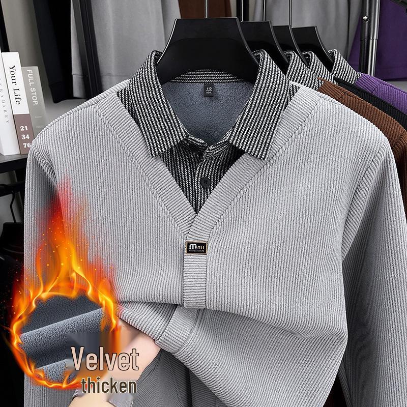 

Men s Fleece-Lined Layered Winter Pullover Sweater M сірий колір
