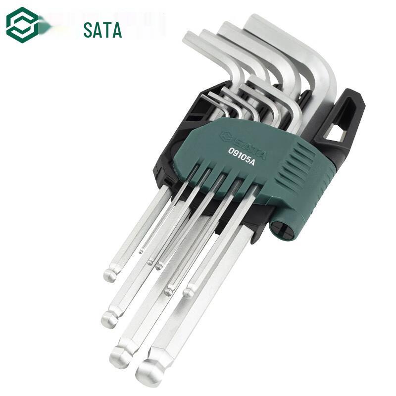 SATA 09105A 9-Piece Extra Long Ball End Hex Key Set 1.5-10MM
