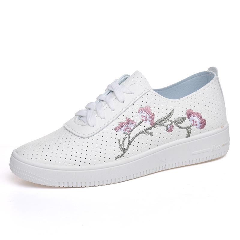 Women's White Leather & Mesh Breathable Shoes - Soft Sole, Non-Slip, Korean Style for Spring/Summer