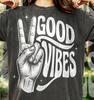 Good Vibes Peace Sign Hand Comfort Colors® Tshirt, Vintage Bootleg Style Retro 90s Graphic Positive Energy Minimalist Y2K Streetwear Tee