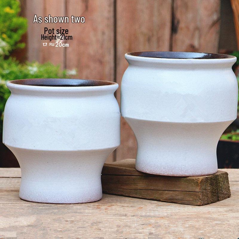 Handgefertigter weißer Grobkeramik-Blumentopf im europäischen Stil für Grünpflanzen, Rosen, Hortensien und Sukkulenten
