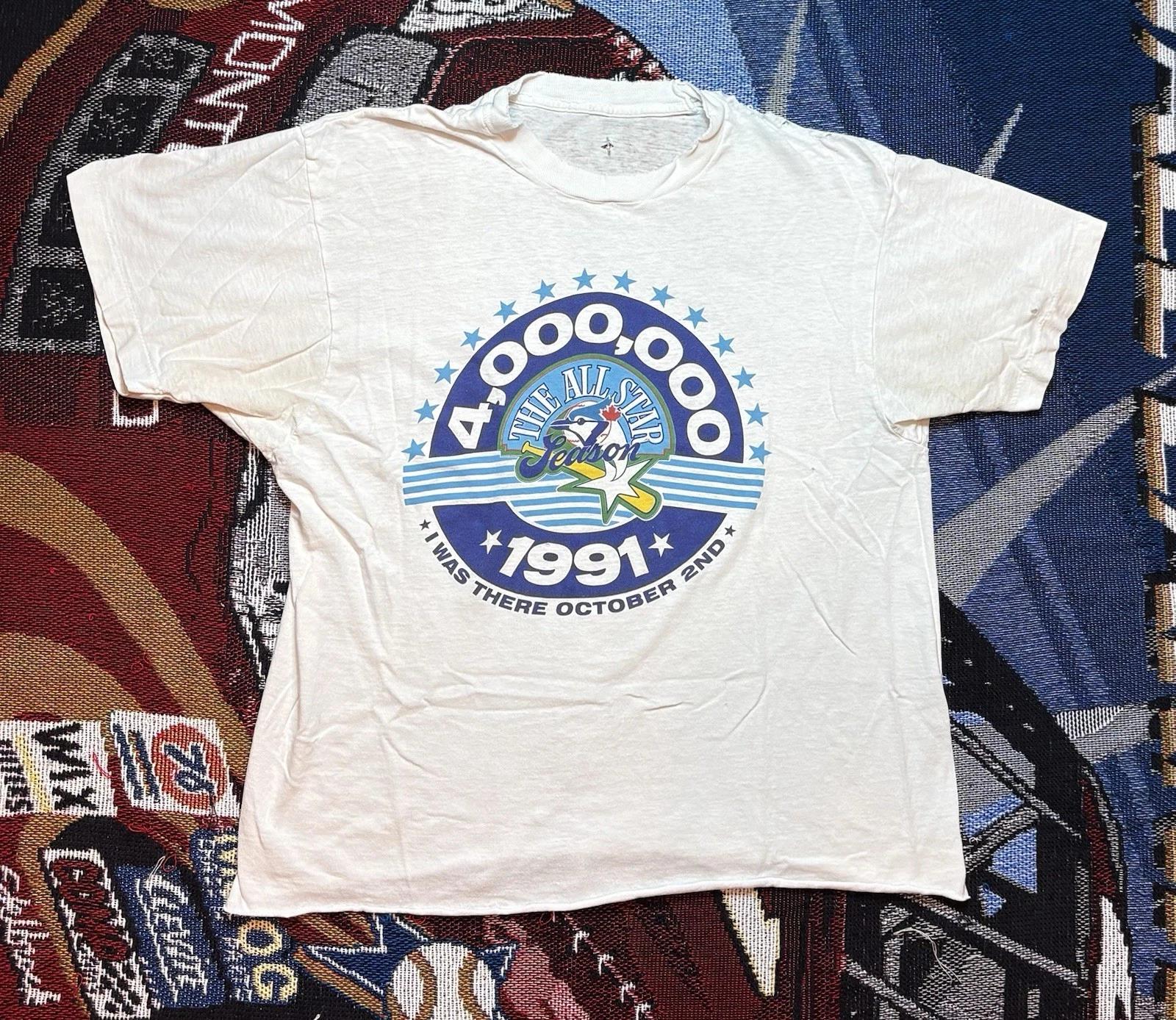 Vintage Toronto Blue Jays Shirt 1991 MLB All Star Game Large Chopped Distress S