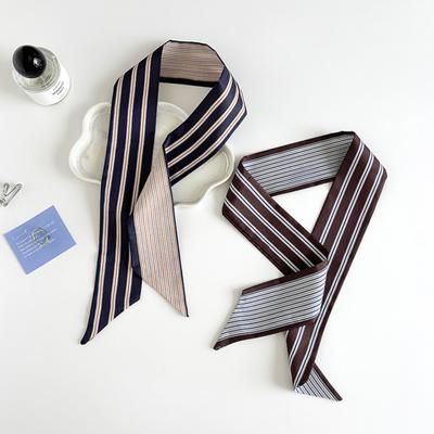 35 Inches Long Skinny Scarf for Women Stylish Striped Silky Scarf Luxurious Silk Feeling Scarf for Neck Hair Purse Belt Accessory