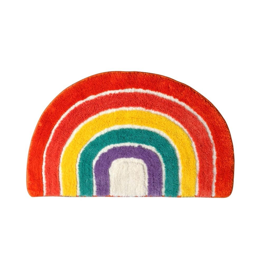 Outside The Door, Semi-round Rainbow Cartoon Floor Mat, Door Mat, Toilet Non-slip Floor Mat, Bathroom, Absorbent Decorative Mat, Carpet, Bathroom