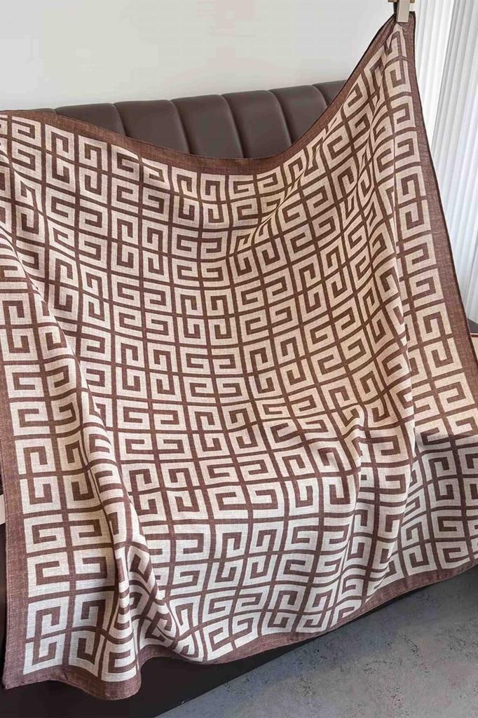 Women' Scarf Greek Pattern Brown-Beige 90X90 - Classic Elegance in Retro Style