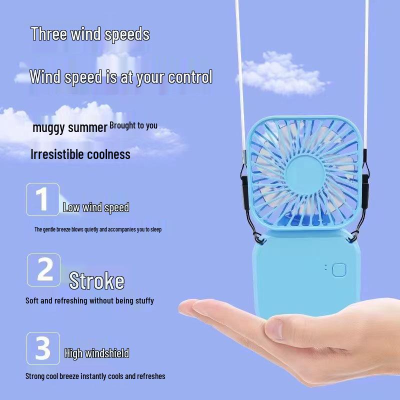 

Мини-вентилятор с USB-зарядкой, складной, подвесной на шею: Портативный, Ручной, Настольный, для Офисного и Наружного Использования Blue Mini Eight Fan
