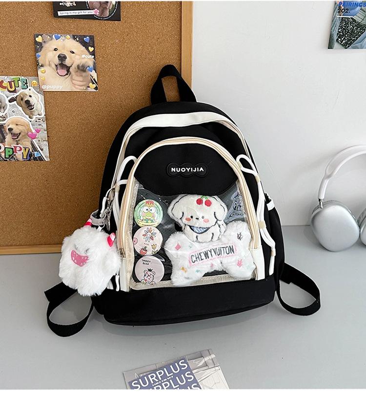 School Bag, High-value Japanese Color-block Transparent Pain Bag, Sweet Versatile Backpack for Middle School Students, Cute Children's Spring Outing