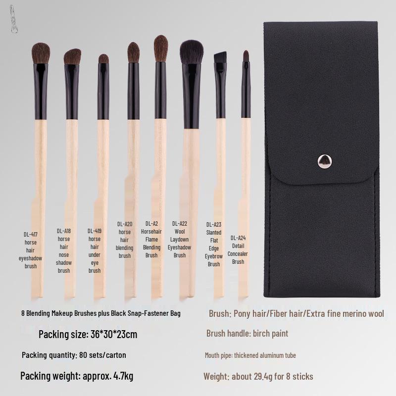 5/8-Piece Eye Brush Set: Pony Hair Blending, Luminous Wood Handle, Slanted Eyebrow, Eyeshadow, Concealer Brushes