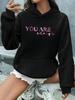2026 New Style Women's Hoodie Heart Letter Motivational Slogan Hoodie Standard Fit Comfort Warm Top Lined Thickened Winter Festiva