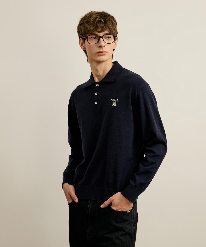 SATUR Layered Polo Knit Navy