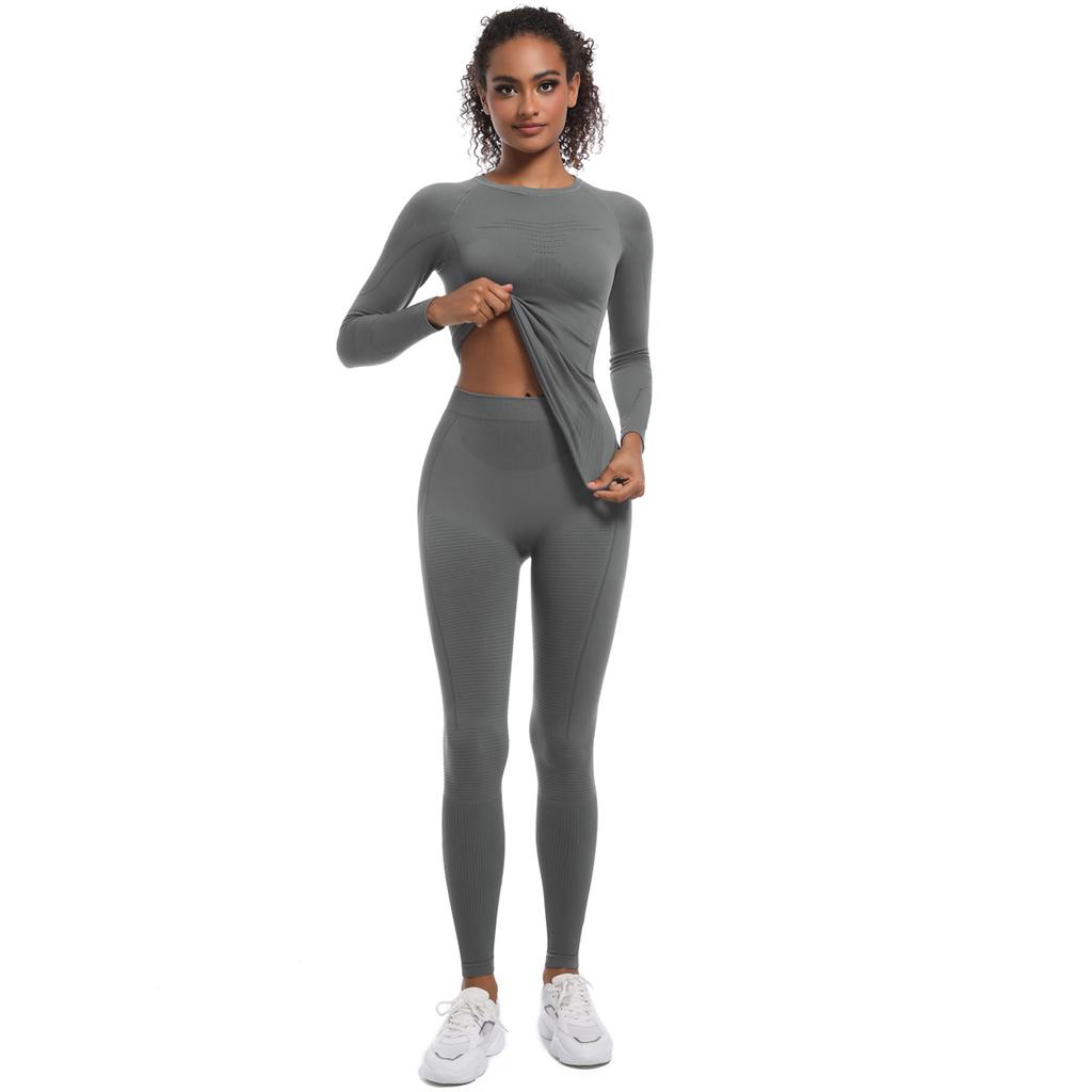 Auroth Seamless Gym Running Set Women Long Sleeve Yoga Sportswear Sexy Push Up Pants Fitness Clothes