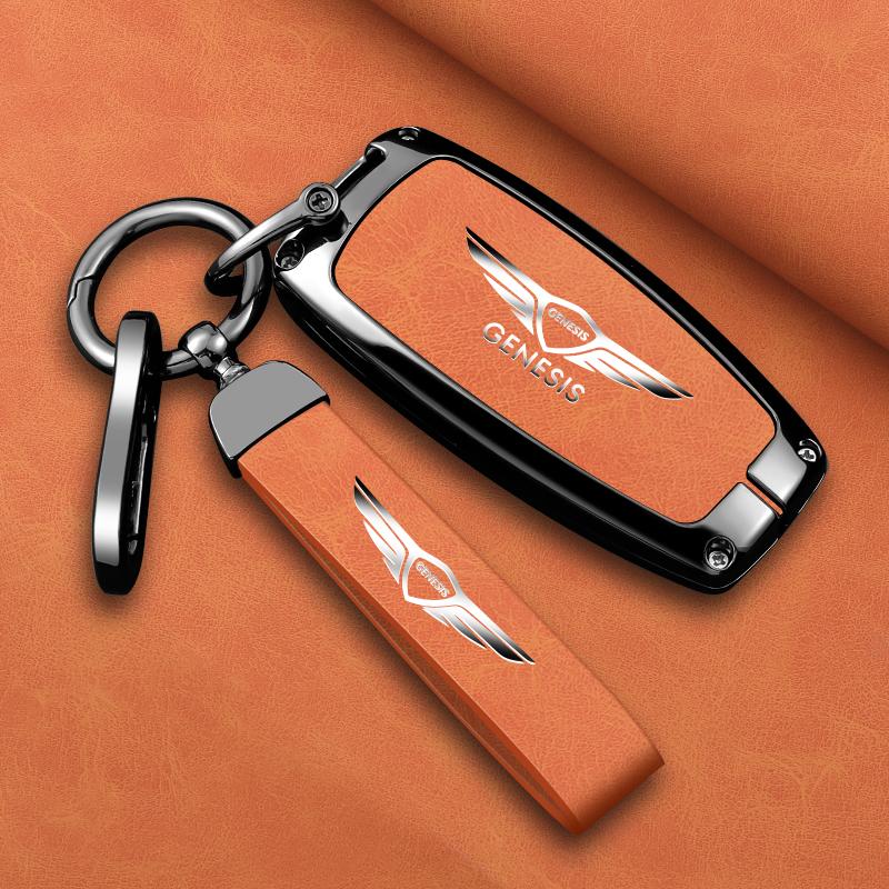 Leather Car Key Case Full Cover Protection Shell Keychain Accessories For Hyundai Genesis G80 GV70 GV80 GV90 2019 2020 2021 2022