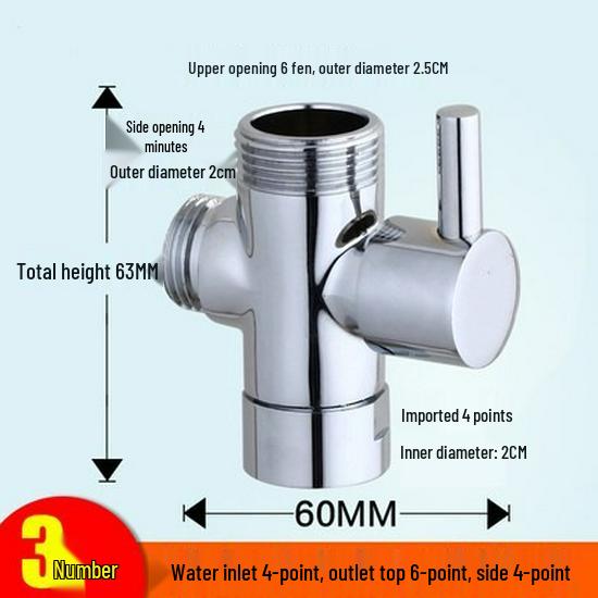 Black All-Copper Quick-Open Three-Way Water Splitter Valve for Showers