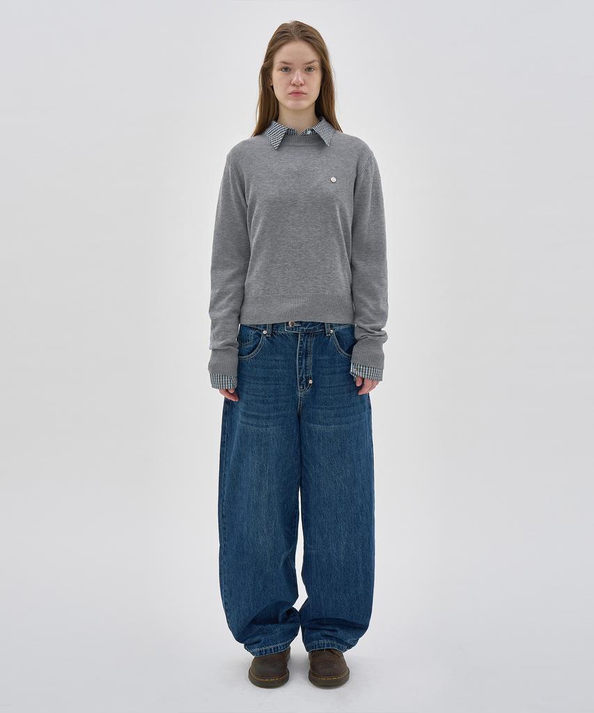 PARTIMENTO WOMEN Contrast Stripe Knit Crew Neck_Melange