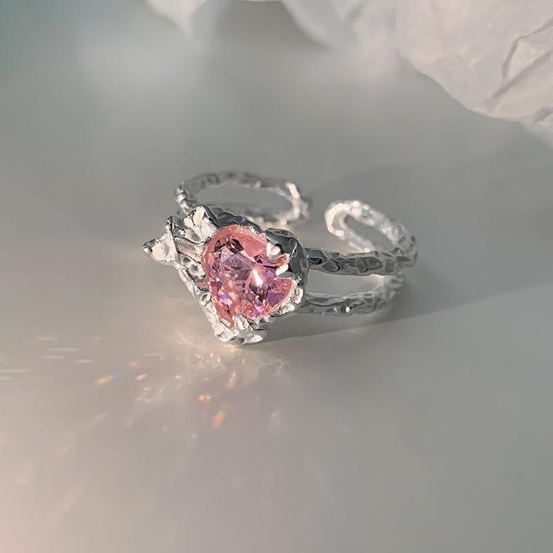 Elegant Korean Style Adjustable Heart Shaped Ring With Geometric Design For Women