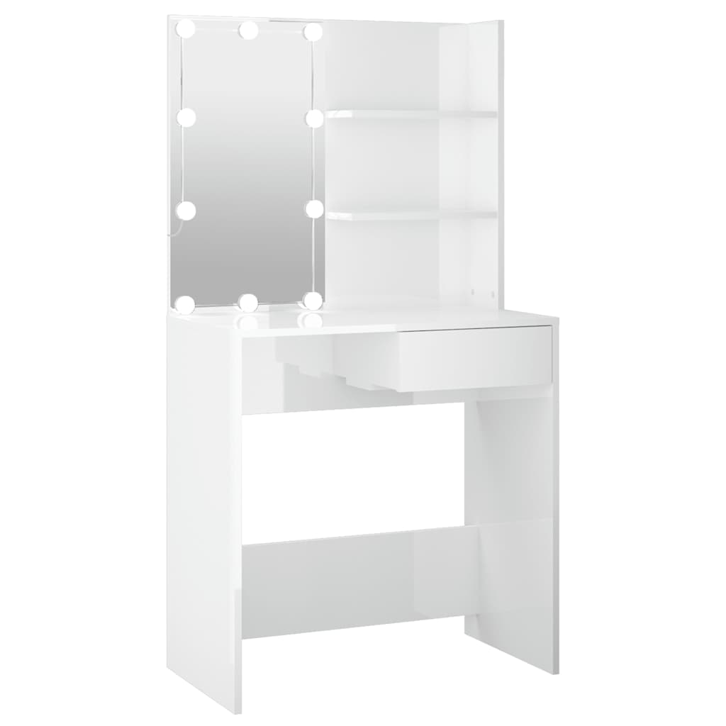 Makeup Table with LED Lights High Gloss White 74.5 x 40 x 141 cm