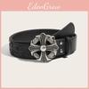 Punk Mens Cross Flower Designer Belt With Alloy Buckle And Detail Studded