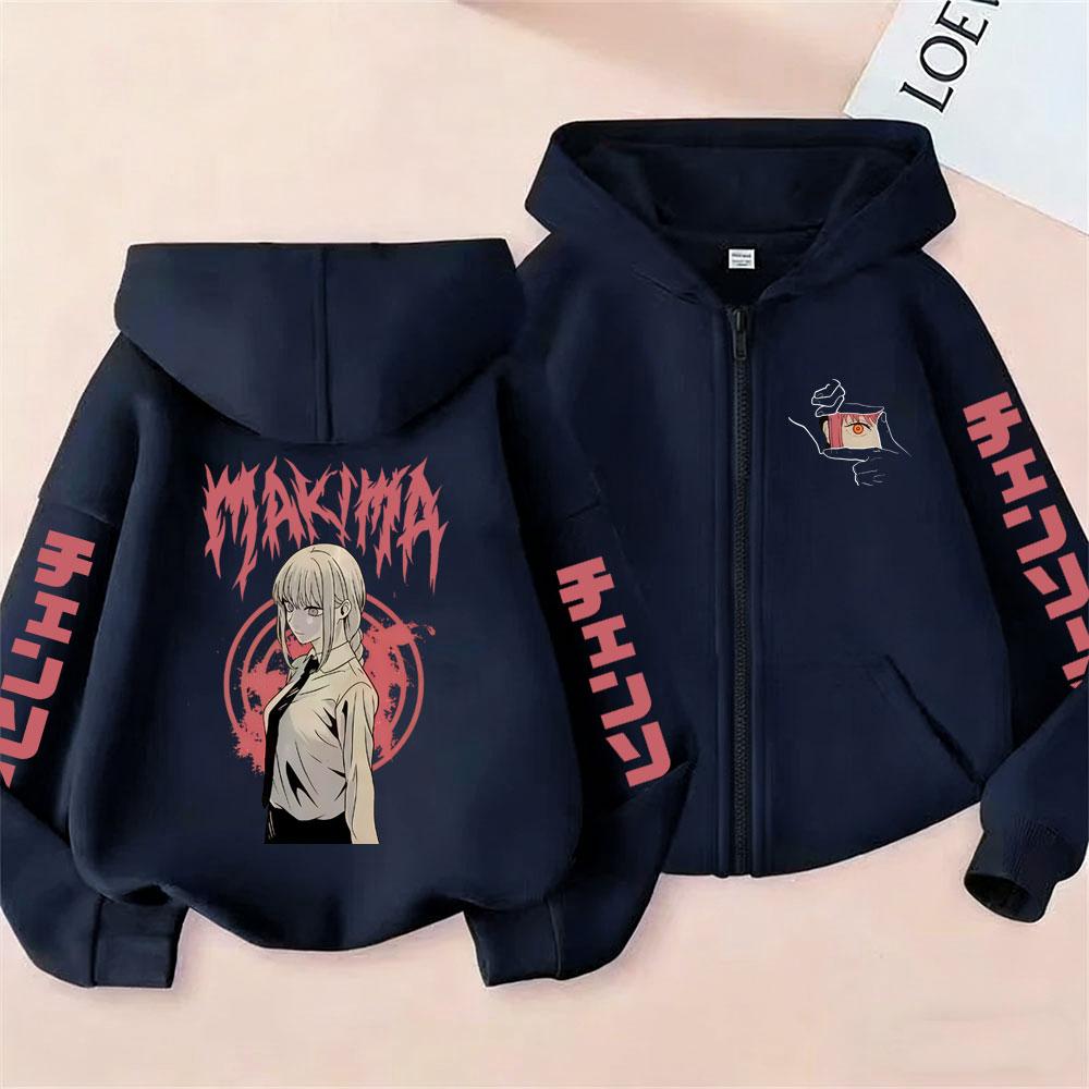 Anime Chaaw Man Makima Merch Zipper Hoodie Men Women Manga Casual Oversized Zip Up Jacket Coat Male Fashion Vintage Hoodies