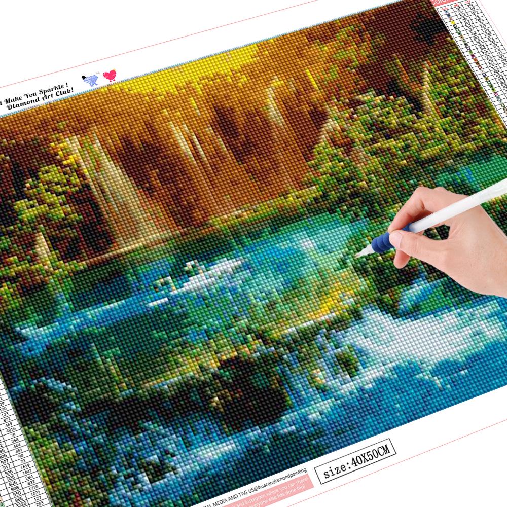 

5D DIY Алмазная картина Вышивка крестиком Пейзаж Лесная библиотека Полный квадратный дрель Алмазный домашний декор 45*60 cm