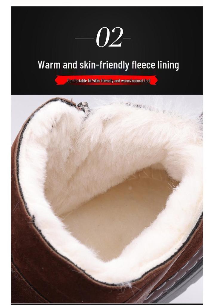 Men's Winter Fleece-Lined Snow Boots with Thick Sole, Non-Slip, Zipper, Cold Protection