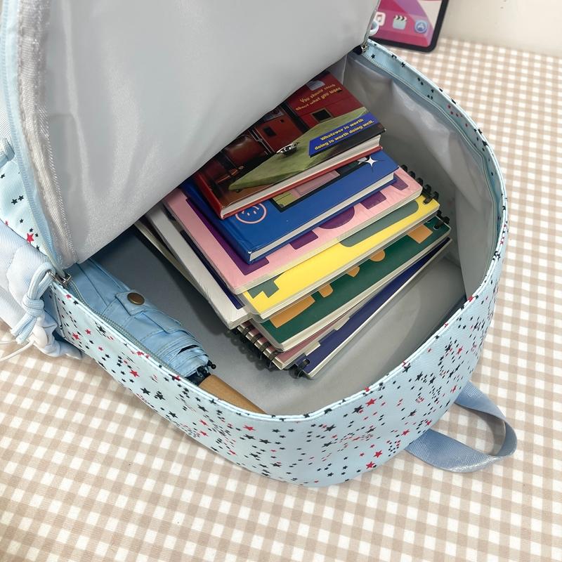 Star Print Backpack with Front Pocket and Side Drawstring Pockets for School and Casual Use