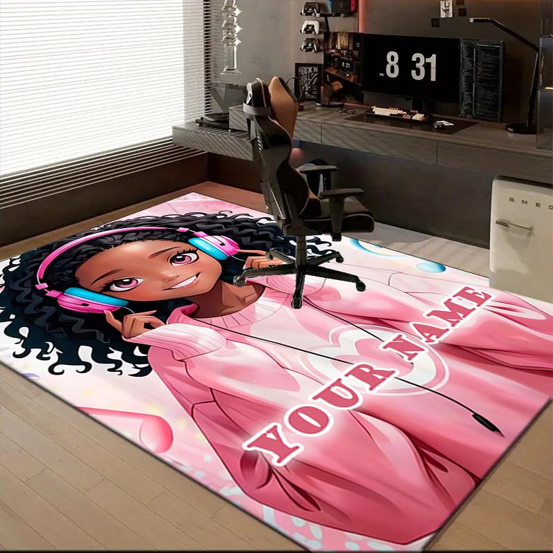 1PC Custom Name Music Dreams Pink Theme Floor Mat Ideal for Living Room, Game Rooms, Office, Bedroom,Floor Mat Playful Design